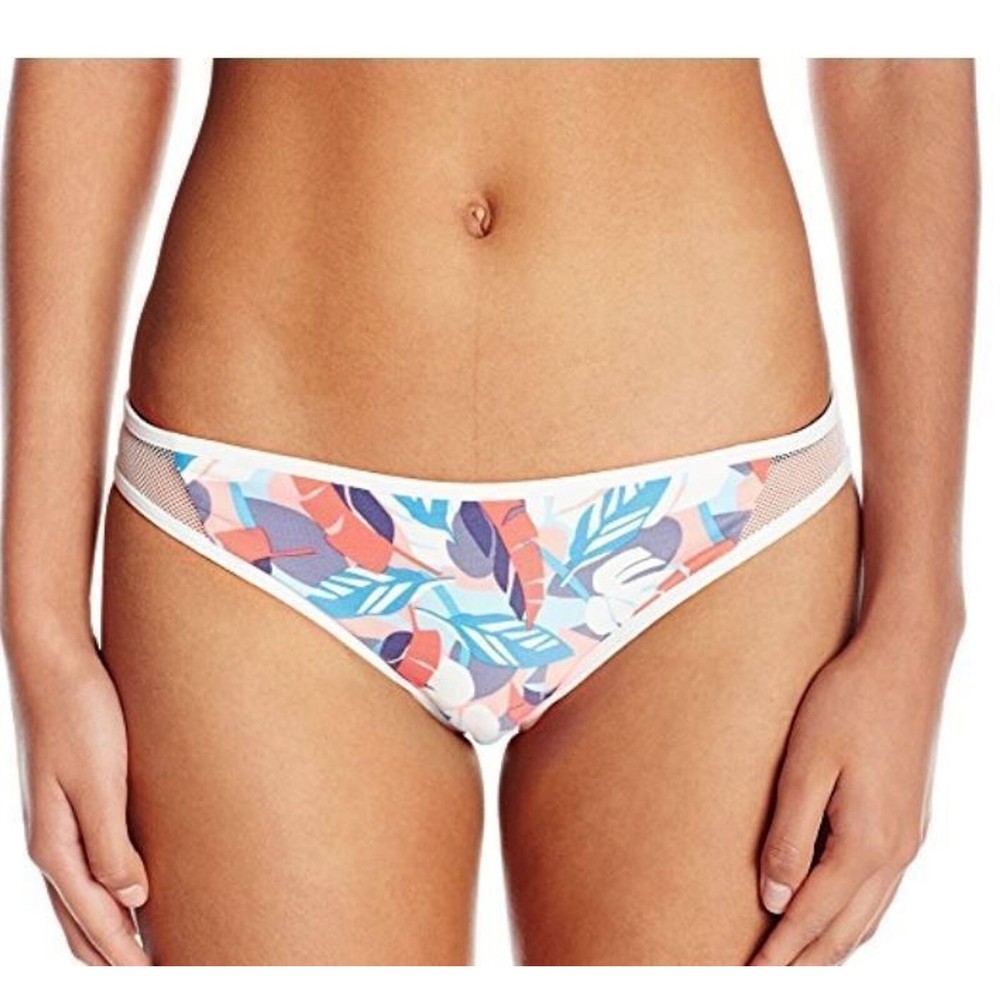 Vince Camuto White Mesh Hips Floral Full Coverage Bikini Bottom Floral Medium